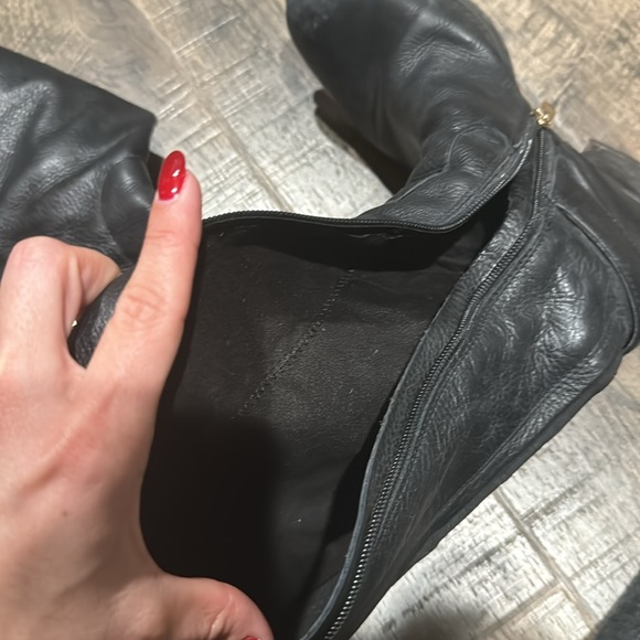 Vince Camuto Black Leather Riding Boots with gold buckles over the knee - Picture 12 of 13